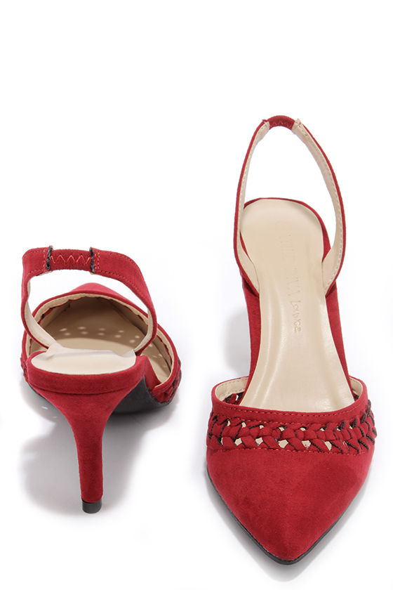 women's red kitten heel shoes