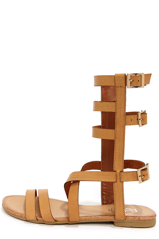 tan block heel gladiator sandals