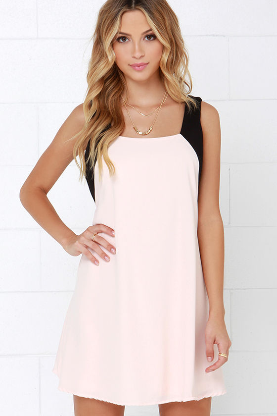 Chic Black and Peach Dress - Swing Dress - Color Block Dress - $44.00 ...