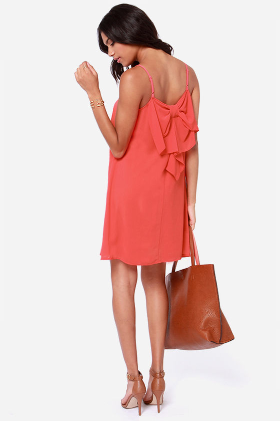LULUS Exclusive Bow Fo Show Coral Orange Shift Dress