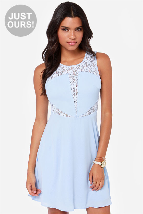 Cute Light Blue Dress Lace Dress Skater Dress 49.00 Lulus