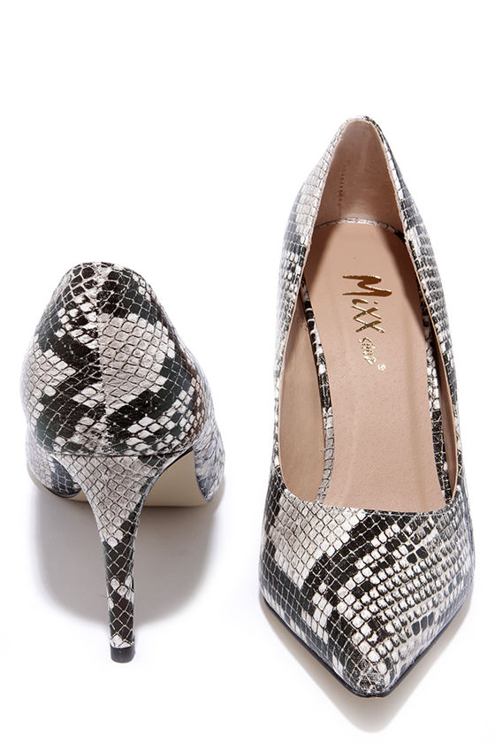 white snakeskin pumps