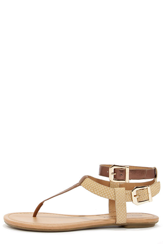 City Classified Bart Bronze and Light Tan Thong Sandals