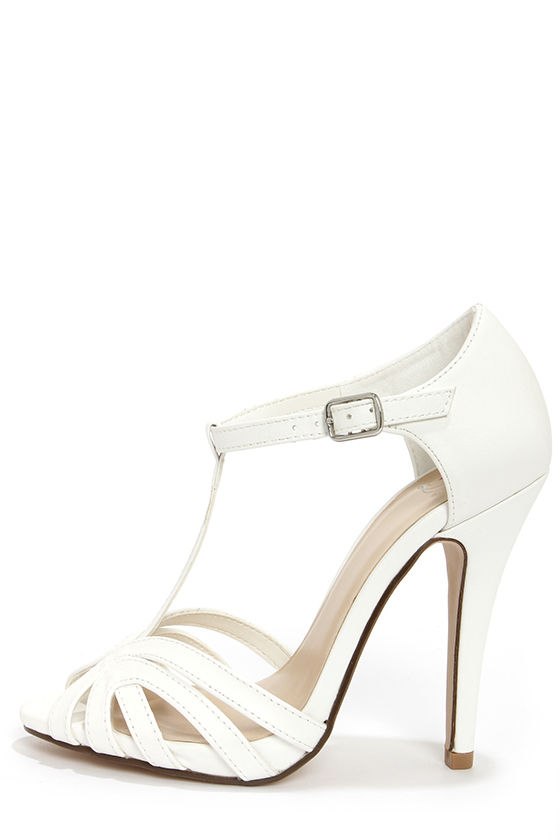 Lovely White Heels - T Strap Heels 