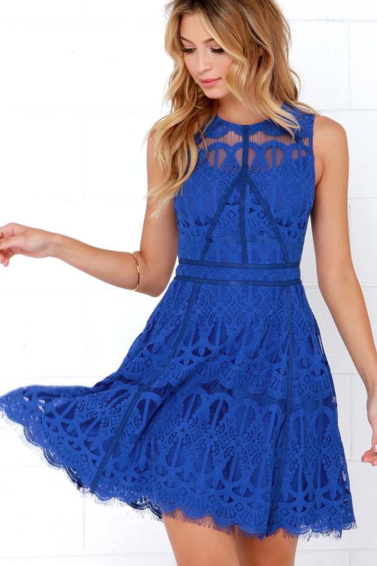 cobalt blue lace dress Royal Blue main image 1