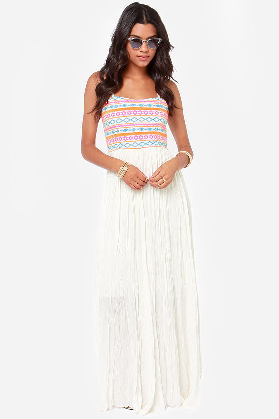 Got What it Takes Embroidered Ivory Maxi Dress