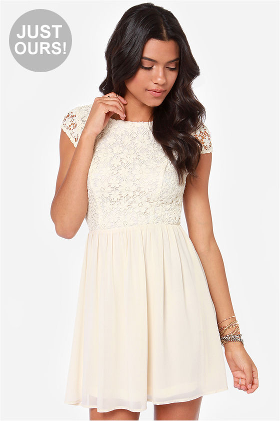 Beautiful Crochet Dress - Cream Dress - Skater Dress - $56.00 - Lulus