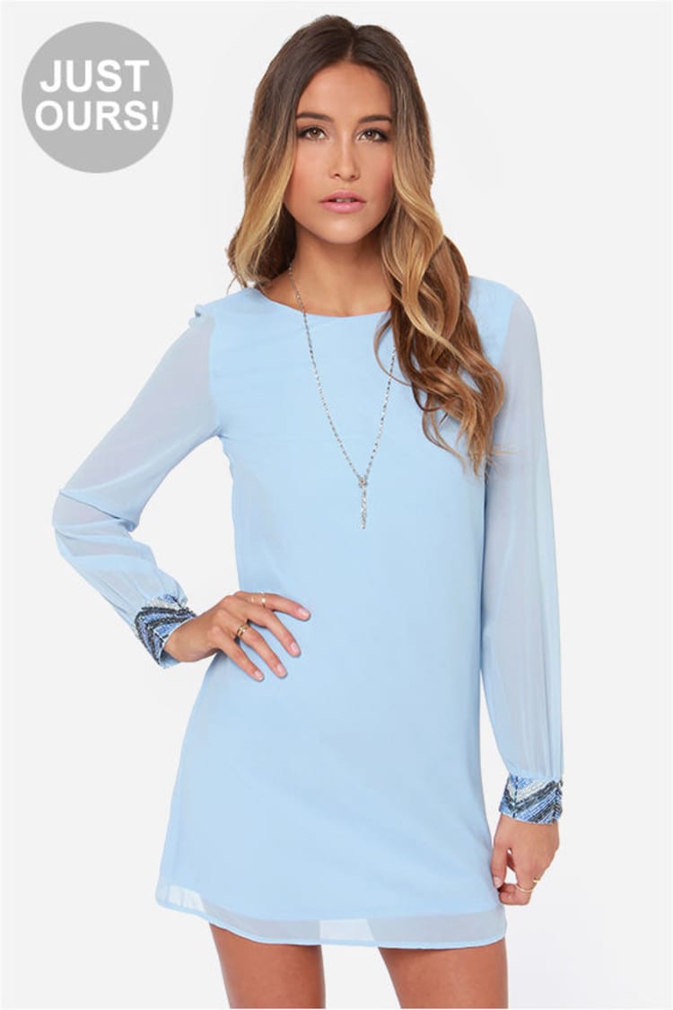 Formal Light Blue Shift Dress