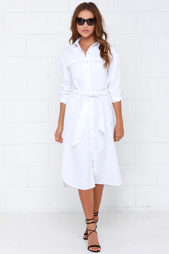 Chic White Shirt Dress Collared Dress Button Up Dress Chic White Shirt Dress Collared Dress Button Up Dress
