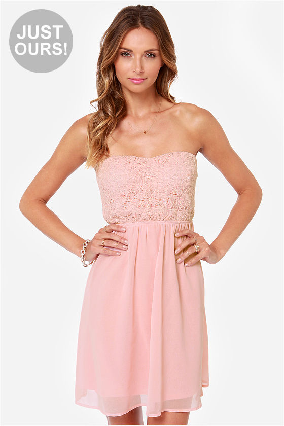Cute Pink Dress Blush Dress Strapless Dress Crochet Dress 43.00 Lulus