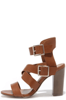 tan caged heeled sandals