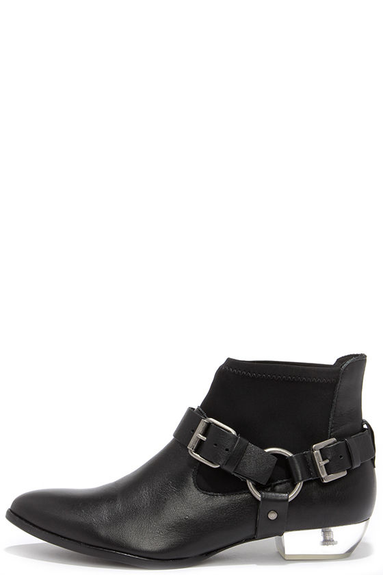 Matisse Jacques Black Leather and Lucite Booties