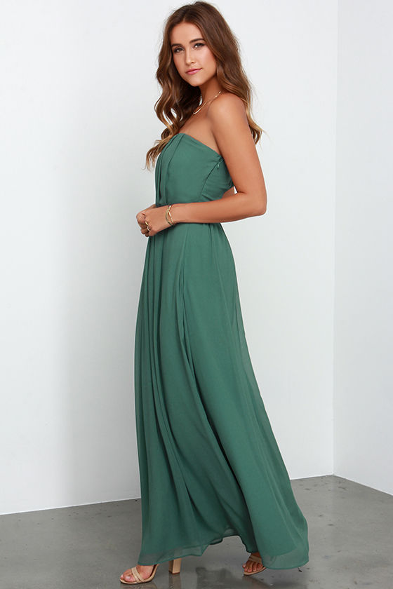 sage green strapless dress