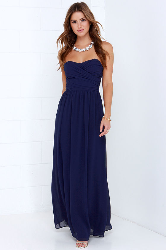 navy blue strapless dress