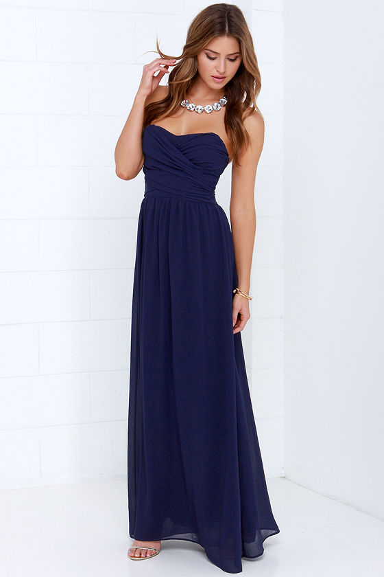 Royal Engagement Strapless Navy Blue Dress 2