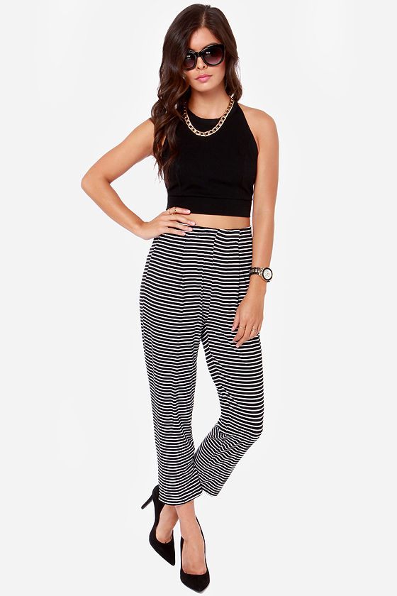Chic Black and White Pants Cropped Pants High Waisted Pants 49.