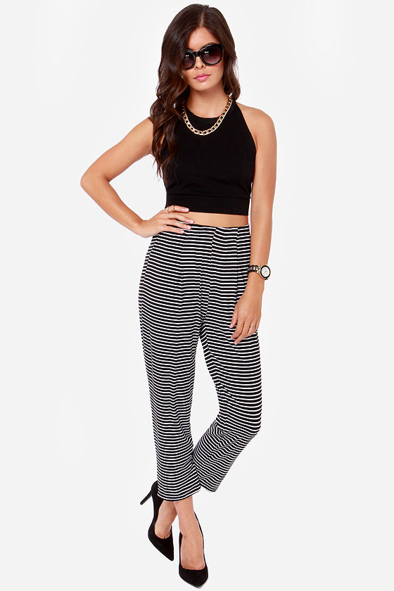 Chic Black and White Pants - Cropped Pants - High Waisted Pants - $49. ...