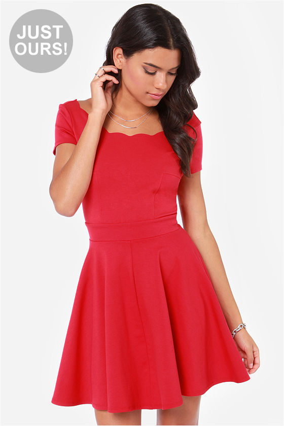 Cute Red Dress Skater Dress Fit and Flare Dress 53.00 Lulus