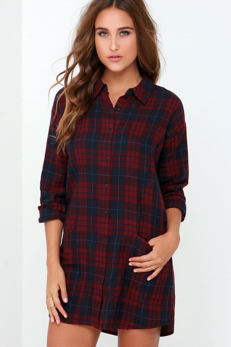 red plaid long sleeve dress