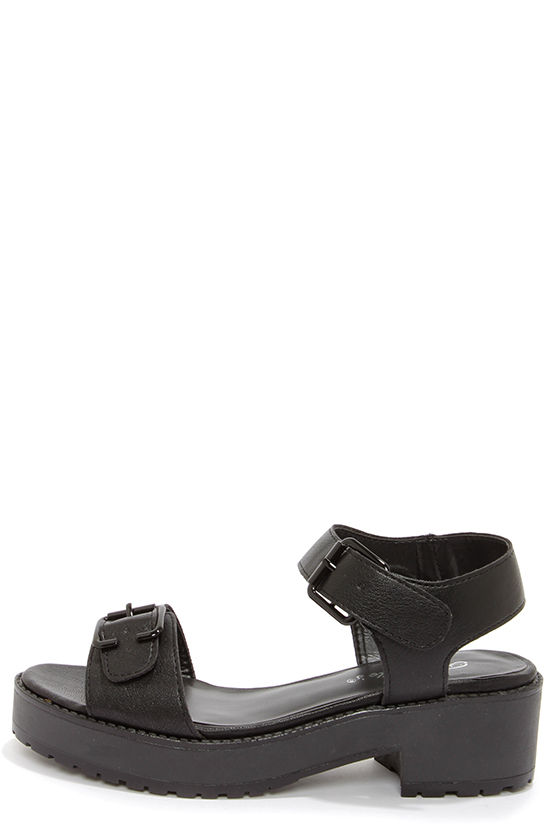 black platform buckle sandals