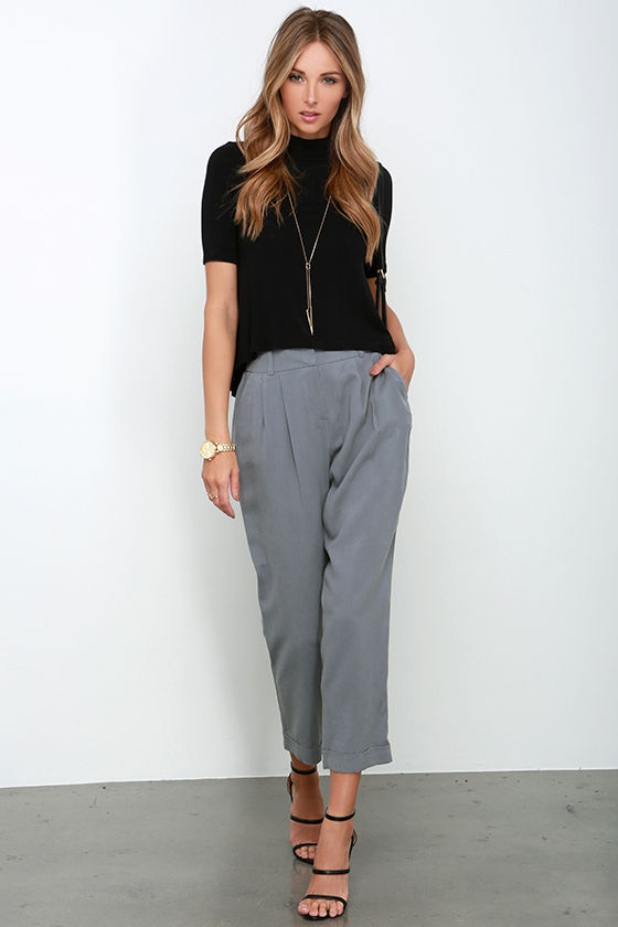 grey pants with white stripe