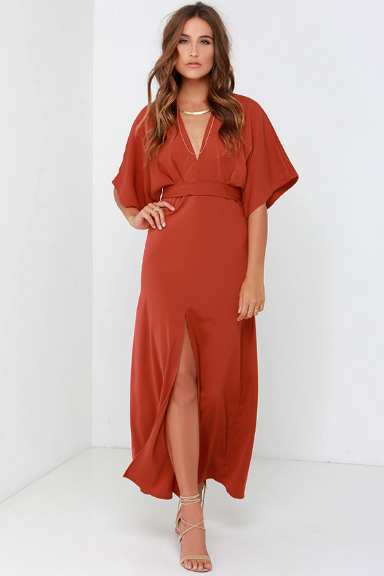 Lovely Rust Red Dress - Maxi Dress - Kimono Dress - $73.00 - Lulus