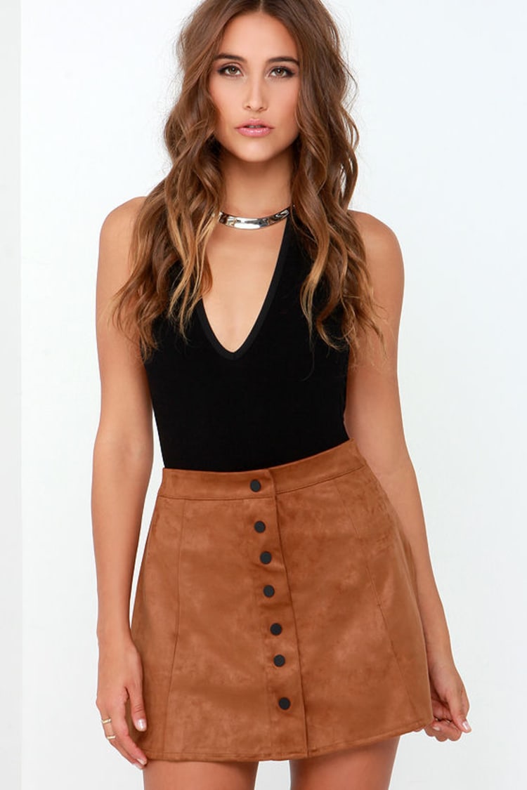 brown suede a line skirt