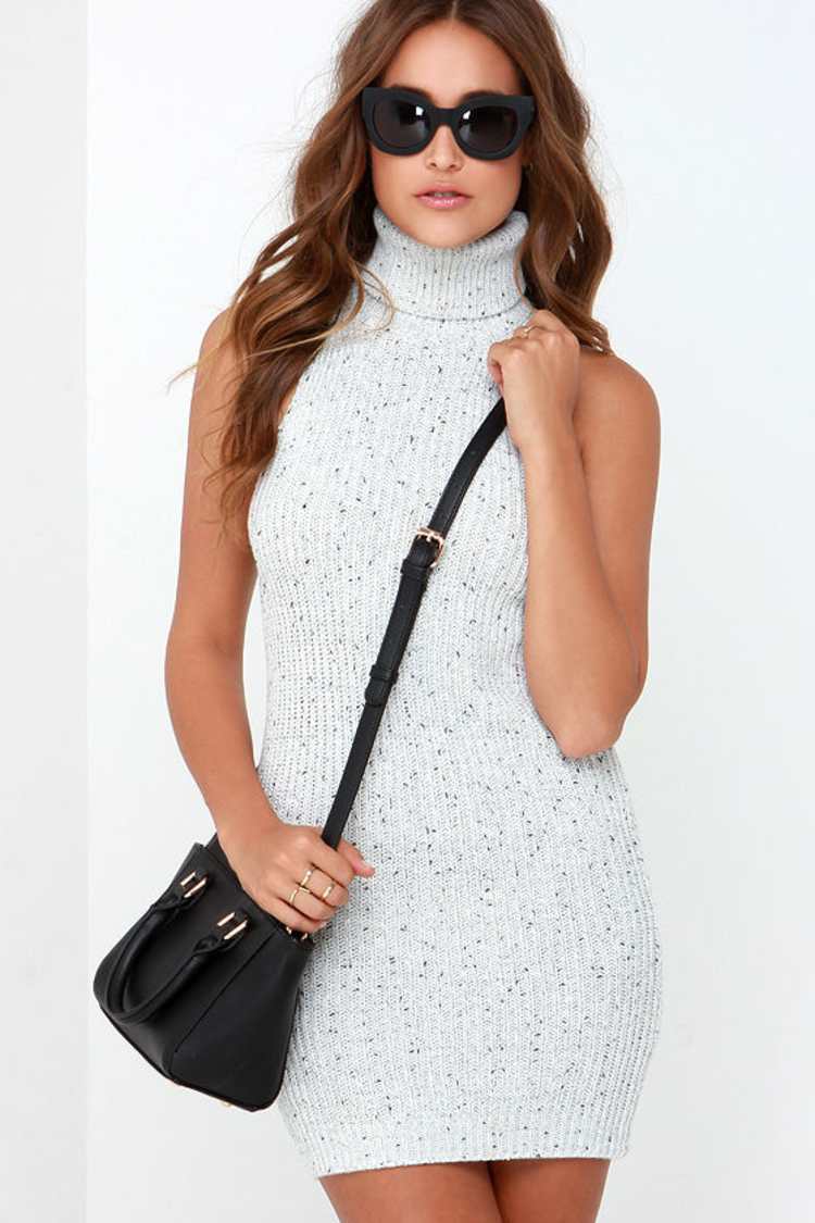 Cute Light Grey Knit Dress - Turtleneck Dress - Sweater Dress - $49.00 -  Lulus