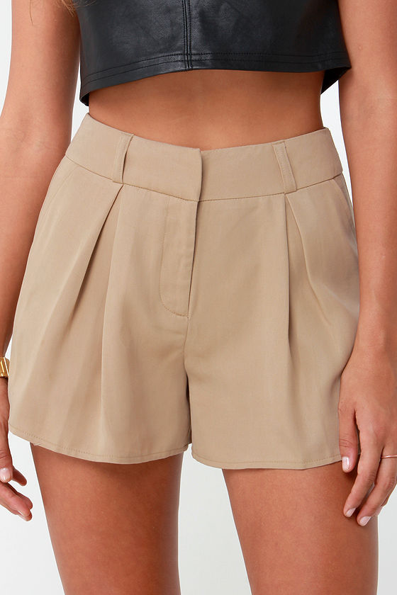 Chic Beige Shorts Tailored Shorts Pleated Shorts 42.00 Lulus