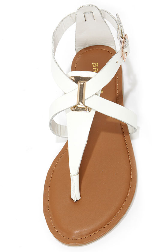 Cute White Sandals - Thong Sandals - $21.00
