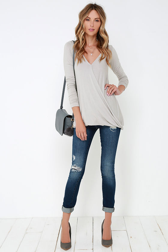 Chic Grey Top - Surplice Top - Wrap Top - High-Low Top - $38.00