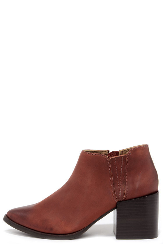 red leather pointed toe booties