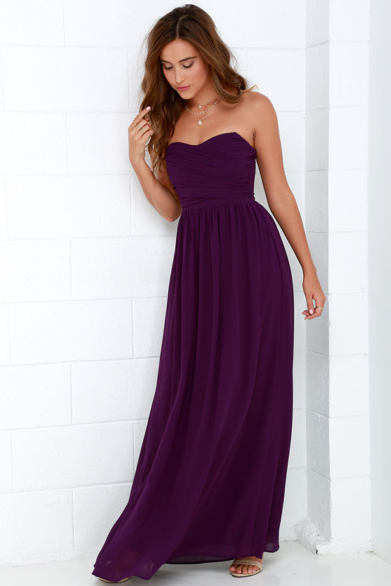 dark purple strapless dress