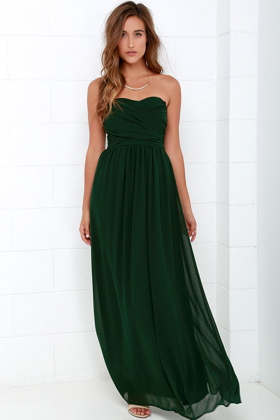Royal Engagement Strapless Dark Green Maxi Dress