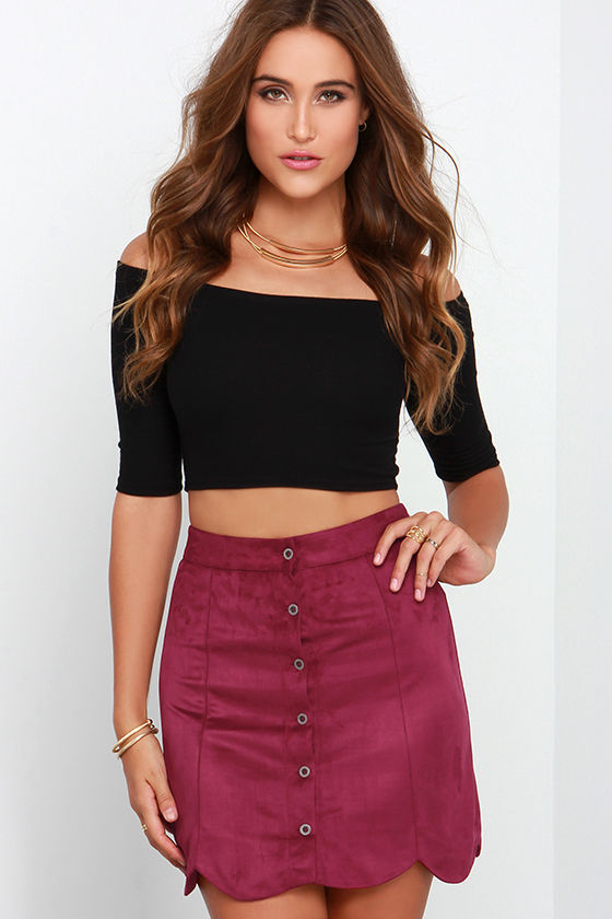 Cute Wine Red Skirt Mini Skirt Suede Skirt 38.00 Lulus
