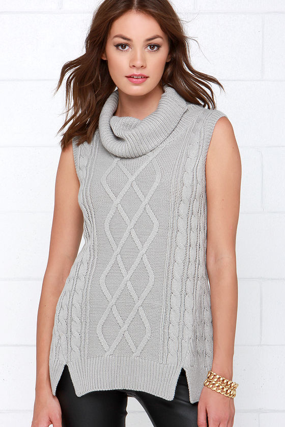 Cute Grey Sweater Top Sleeveless Knit Top Sweater Top 77.00 Lulus