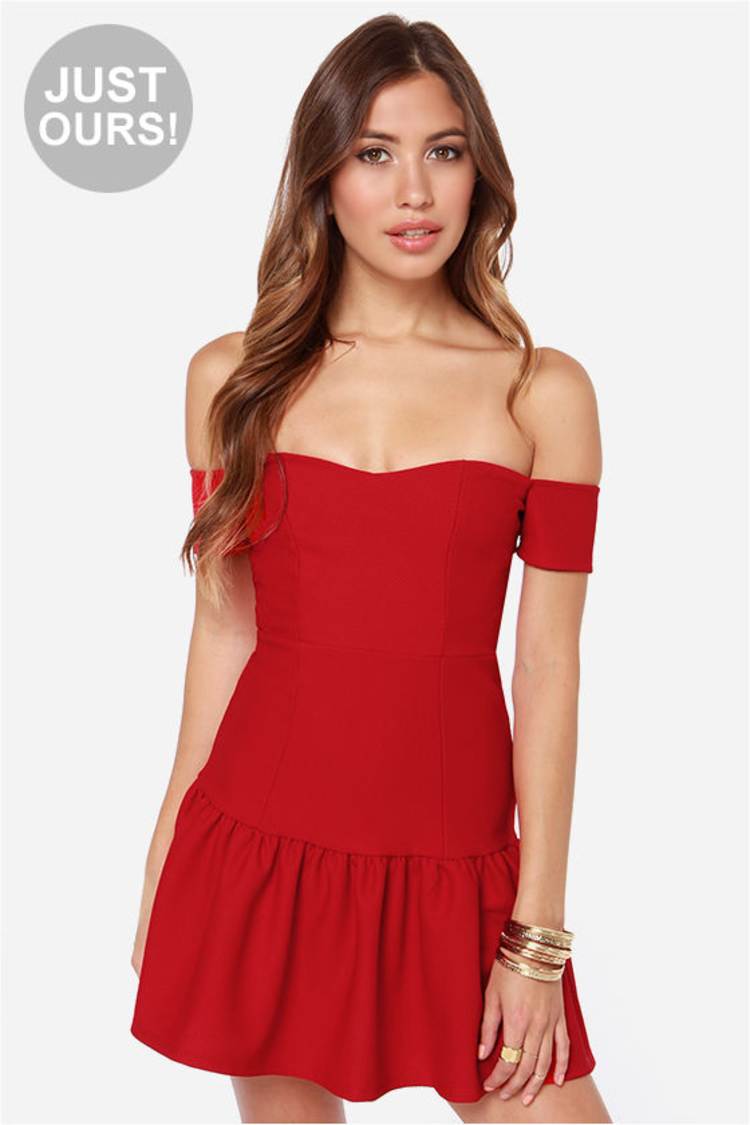 lulus red off the shoulder dress Red Dress - Bodycon Dress - Off-the-Shoulder Dress - OTS Dress