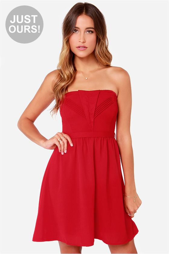 Pretty Red Dress - Strapless Dress - Darted Dress - $45.00 - Lulus