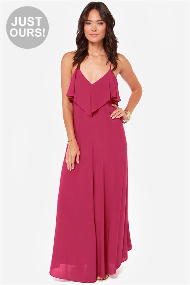 berry pink maxi dress Satin Lace Twist Front Crisscross Maxi Dress Berry