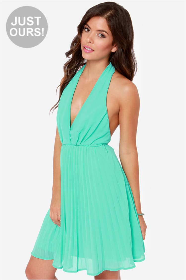 Pretty Sea Green Dress - Pleated Dress - Halter Dress - $42.00 - Lulus