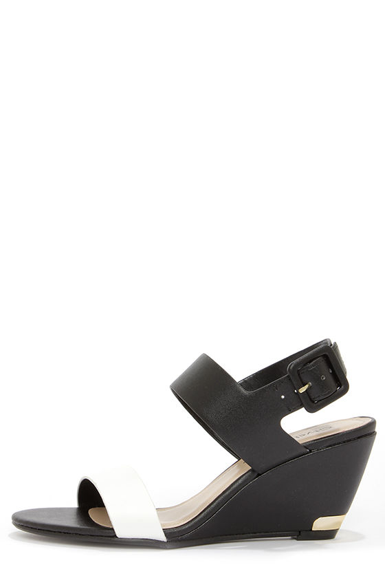 black & white wedge sandals