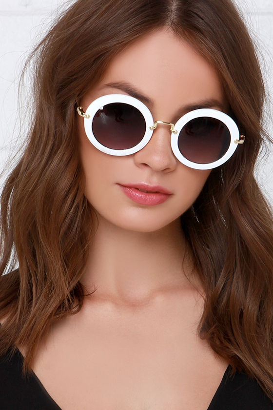 White Sunglasses Gold Sunglasses Round Sunglasses 14.00 Lulus