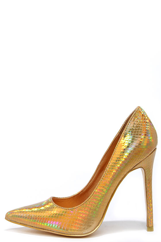 Sexy Gold Pumps - Pointed Pumps - Hologram Heels - $34.00 - Lulus