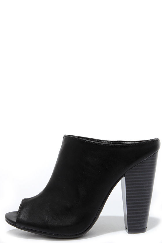 Cute Black Mules - Peep-Toe Mules - Mule Heels - Slide Heels - $34.00 ...