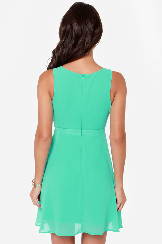 Pretty Sea Green Dress Sleeveless Dress Cutout Dress 41.00