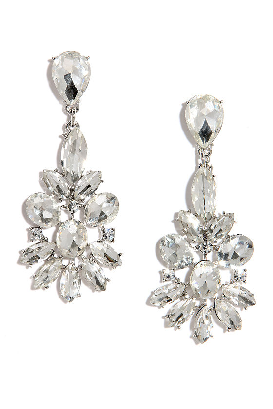 Beautiful Silver Rhinestone Earrings - Statement Earrings - Drop ...
