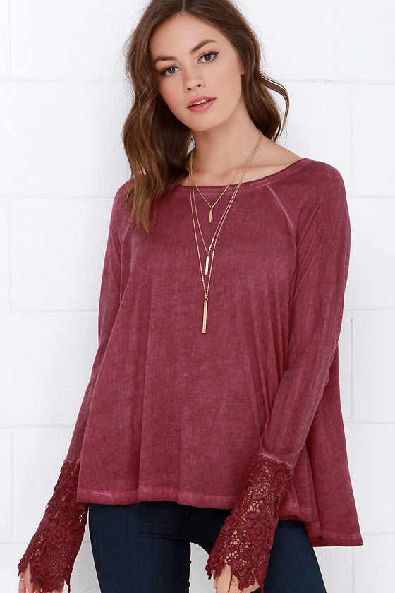 Black Swan Drizzle Top - Washed Burgundy Top - Lace Top - $59.00 - Lulus