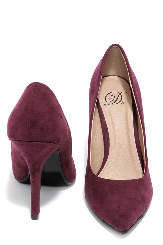 Chic Burgundy Pumps Vegan Suede Pumps Pointed Pumps 24.00