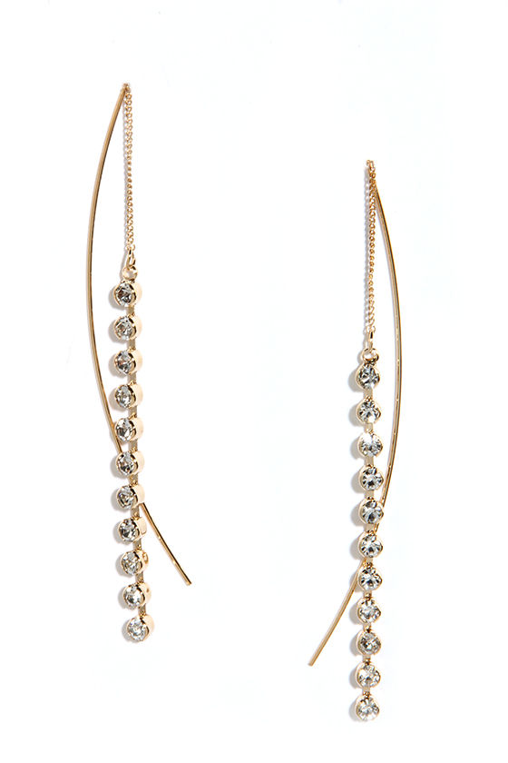 Chic Gold Earrings Rhinestone Earrings Threader Earrings 12.00