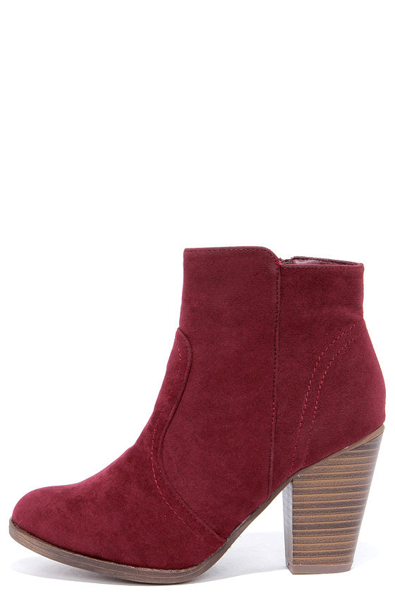 wine suede booties